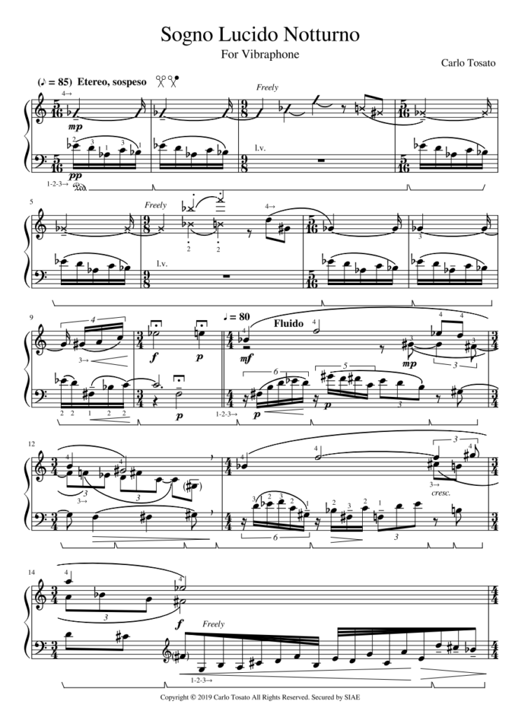 First Page of the score Sogno Lucido Notturno by Carlo Tosato